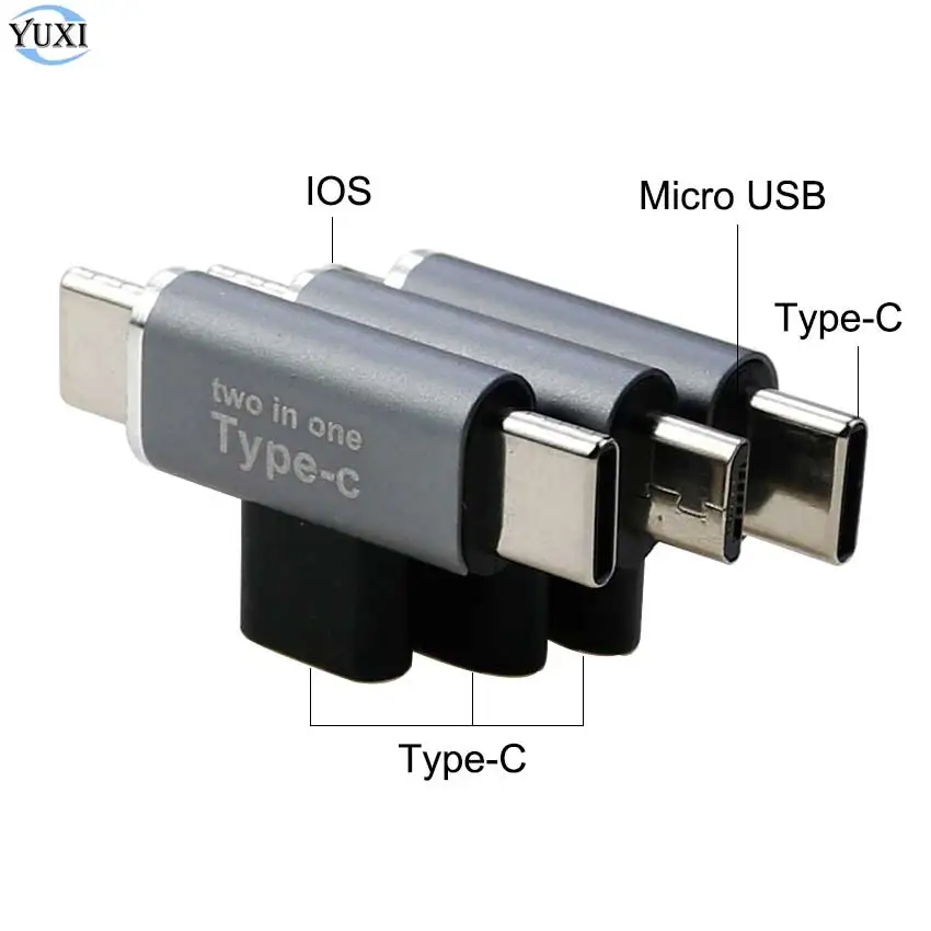 YuXi USB Type-C Female to USB-C Micro USB & 8pin Male Converter T-shaped Adapter For iPhone / Android Phone