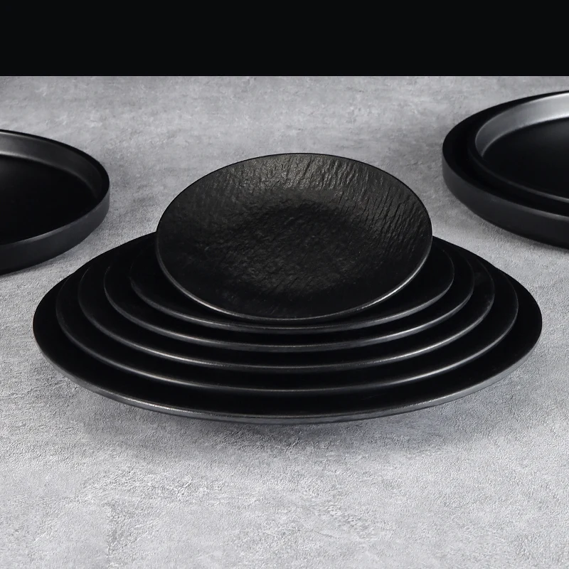 Melamine Black Western Food Plate Creative Sushi Round Korean Barbecue Flat Commercial view 3