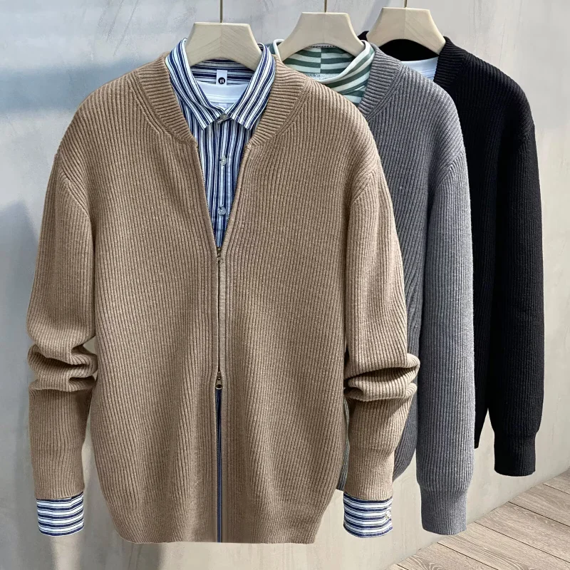 

Thickened Warm Sweater Men in Autumn and Winter Simple and Versatile Knitted Cardigan Slim Zipper Base Shirt
