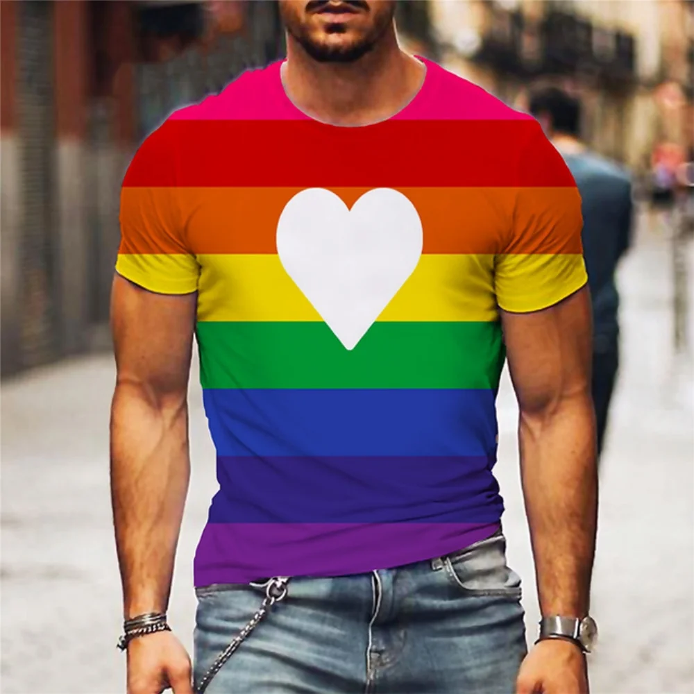 Fashion Rainbow T Shirt Heart Y2k T-Shirt Summer Short Sleeve Tops Lesbians Gays 3D Printed Harajuku Tees Tops Unisex Clothing