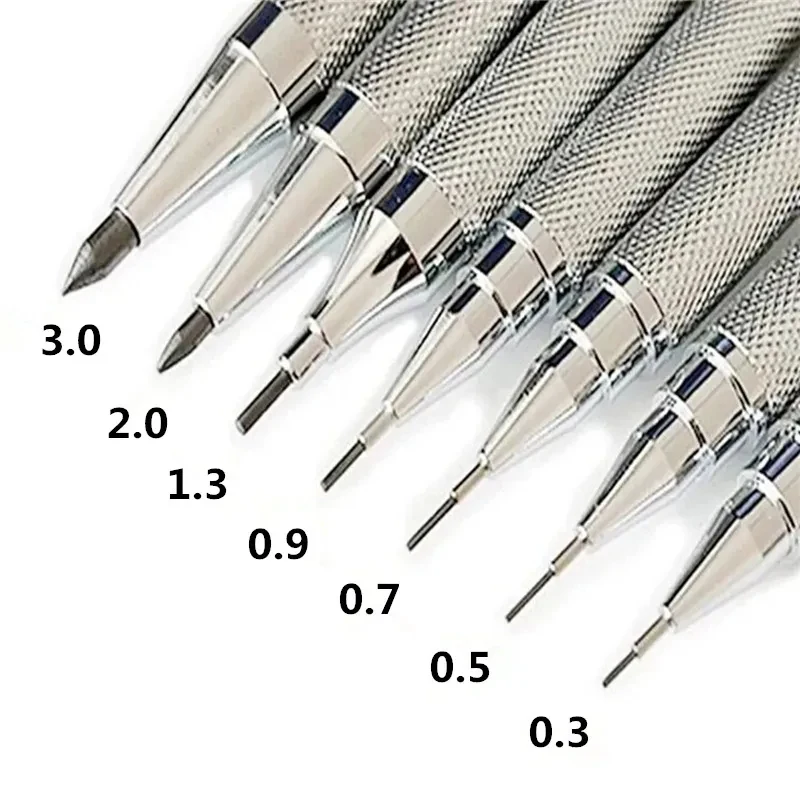 Metal Mechanical Pencil 0.3 0.5 0.7 0.9 1.3 2.0mm Drawing Automatic HB Pencil Set with Leads Office School Writing Art Supplies
