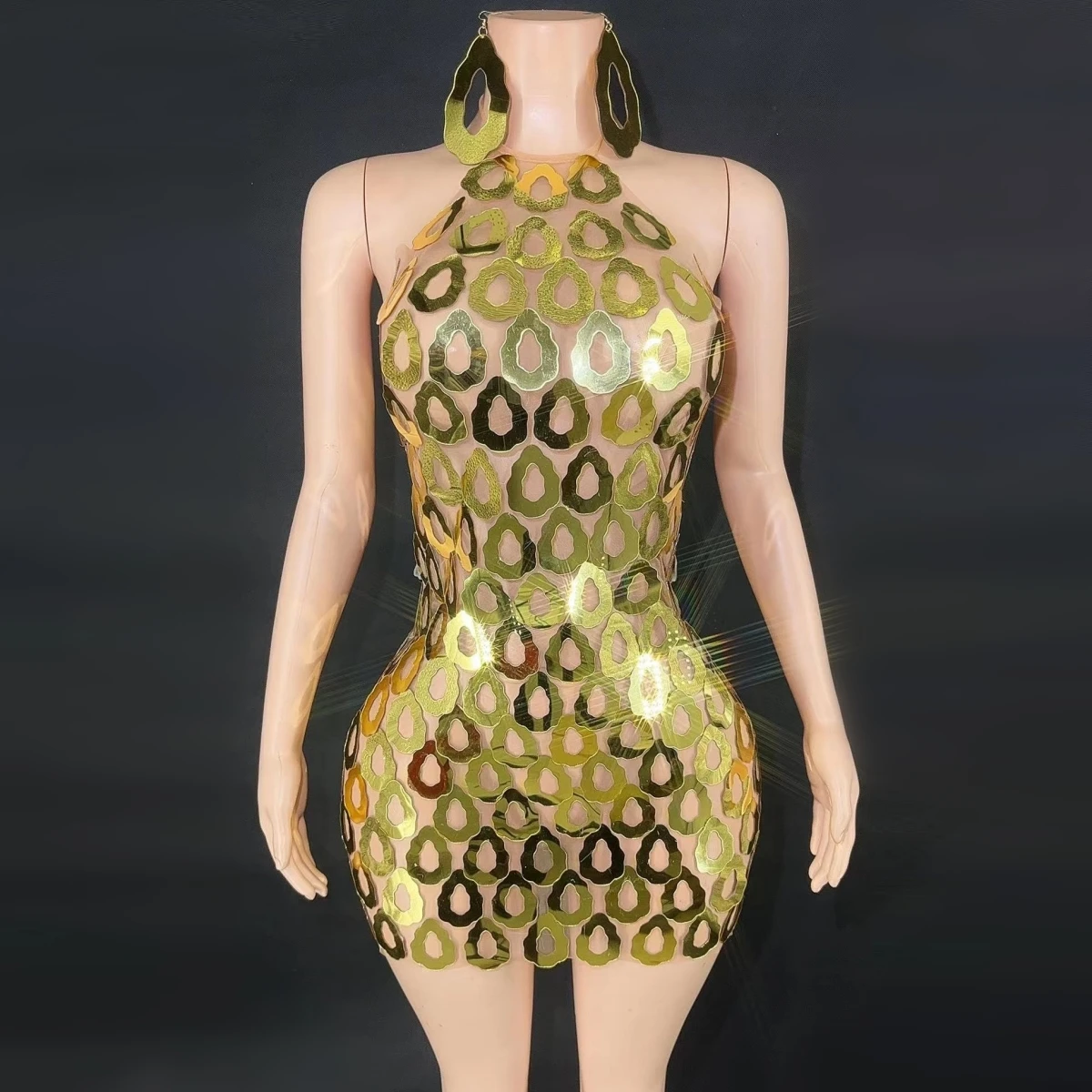 

Sparkly Sequins Celebrate Birthday Evening Party Mini Dress Sexy Halter Backless Sheath Dress Nightclub Singer Dancer Stage Wear