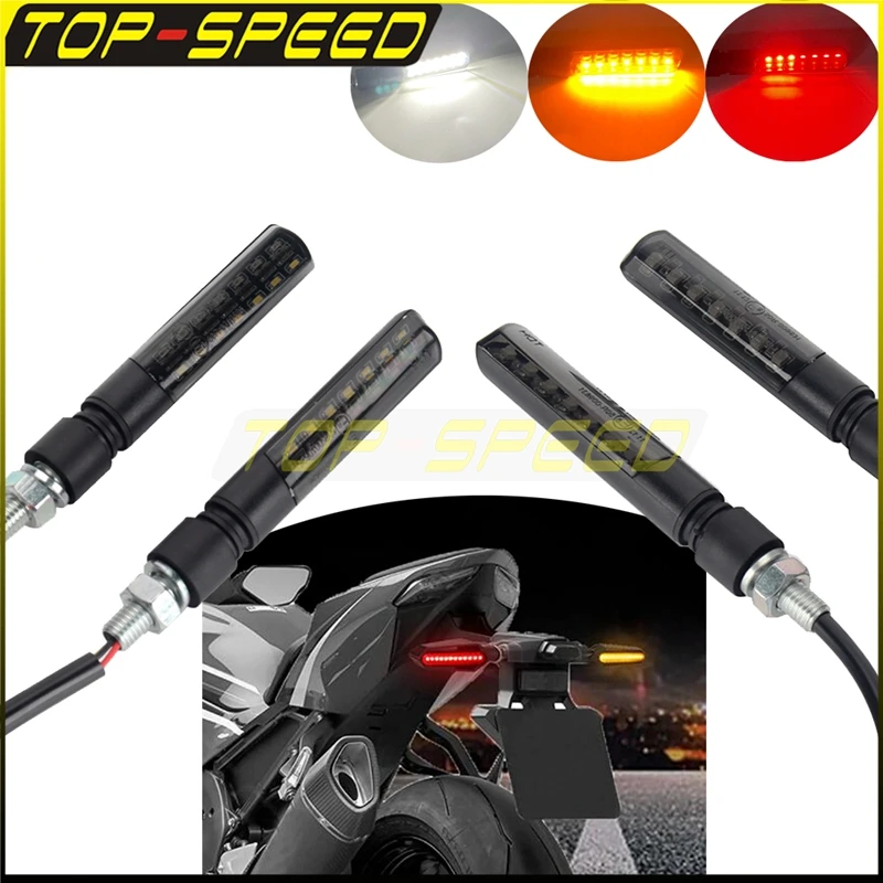 4pcs LED Mini Turn Signal Light Flowing Water Front Blinker White DRL Light Red Taillight Brake Stop Rear Lamp Indicator E8 Mark