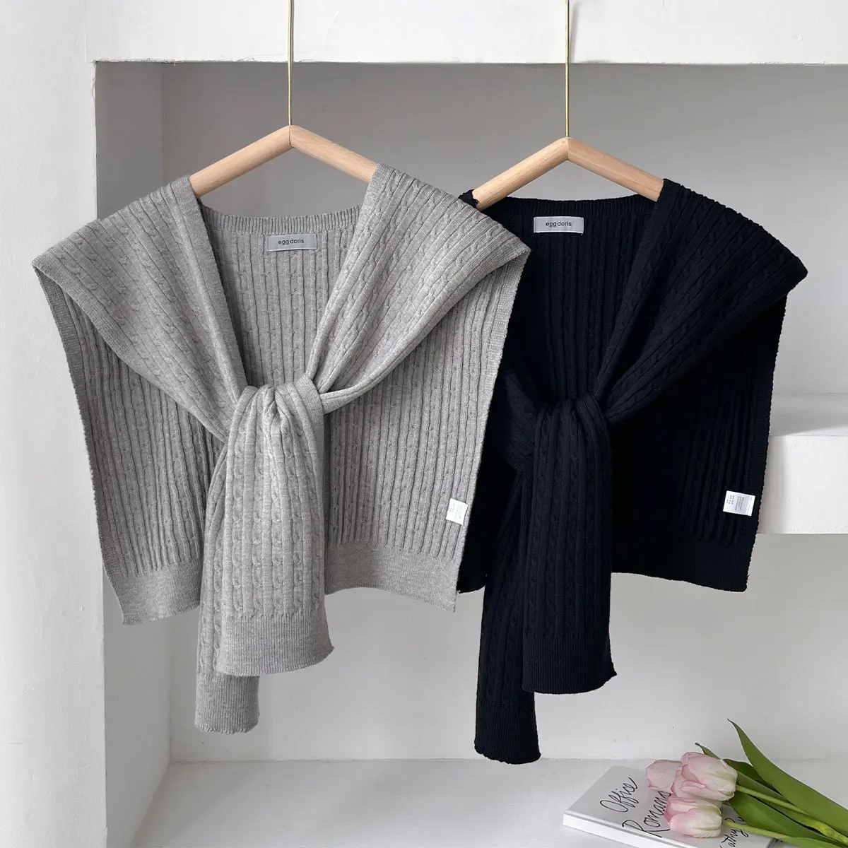 ใหม่เกาหลีฤดูใบไม้ร่วงถักผ้าคลุมไหล่หญิงเสื้อไหล่ปลอม Cape นักเรียนผ้าพันคอสีทึบคอผ้าพันคอสําหรับสตรี