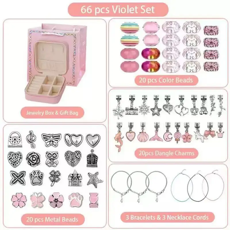 Zestaw do tworzenia bransoletek i naszyjników z koralików dla dzieci, edukacyjny, DIY, w pudełku prezentowym, prezent urodzinowy dla dziewczynek, zabawka, koraliki, zestaw do robienia biżuterii