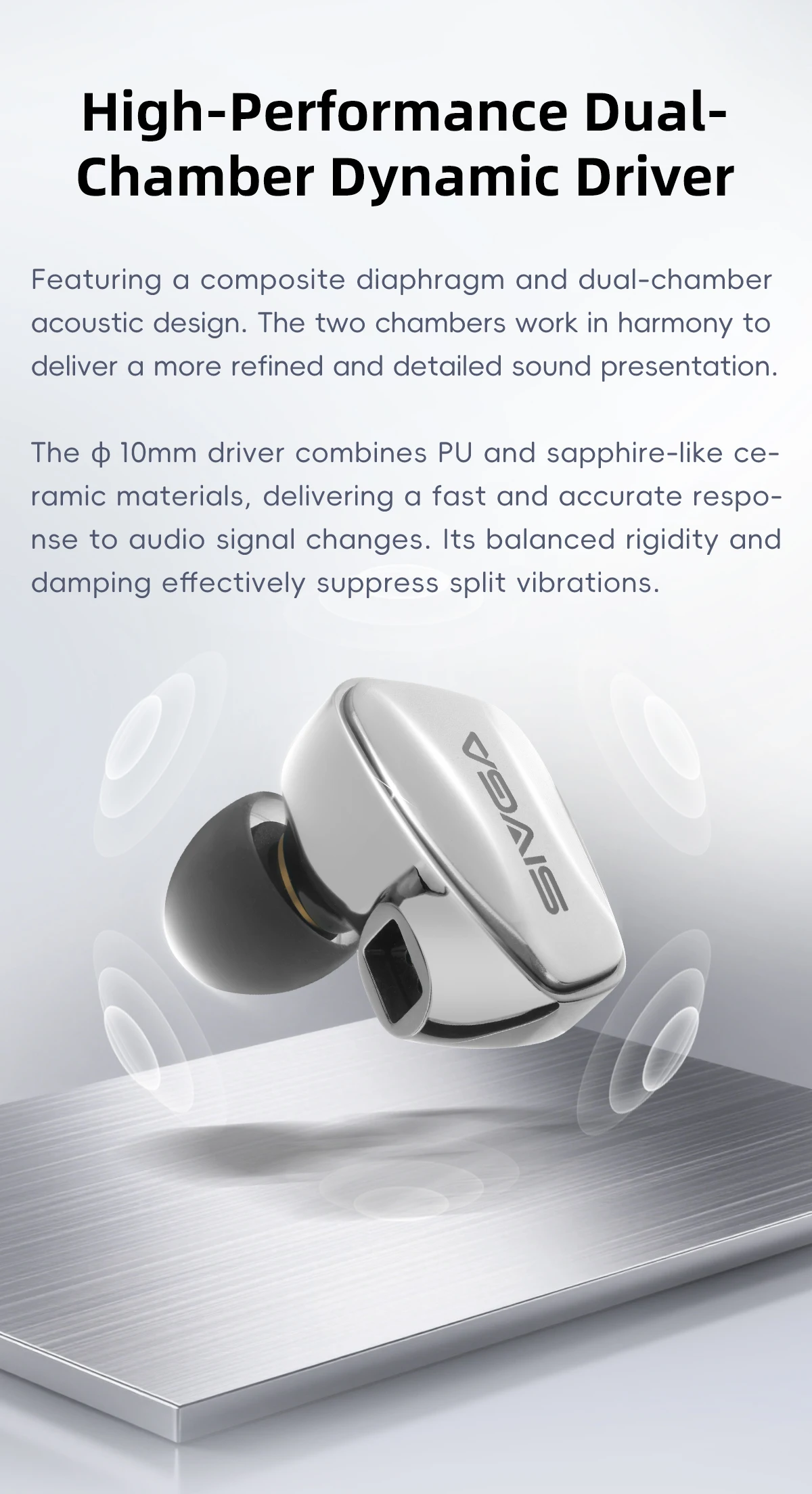 SIVGA SM100 10-mm-In-Ear-Kopfhörer mit dynamischem Dual-Chamber-Treiber, kabelgebunden, 0,78 mm, 2-poliges, abnehmbares Kabel mit Mikrofon für Musik/Gaming – Detail 4