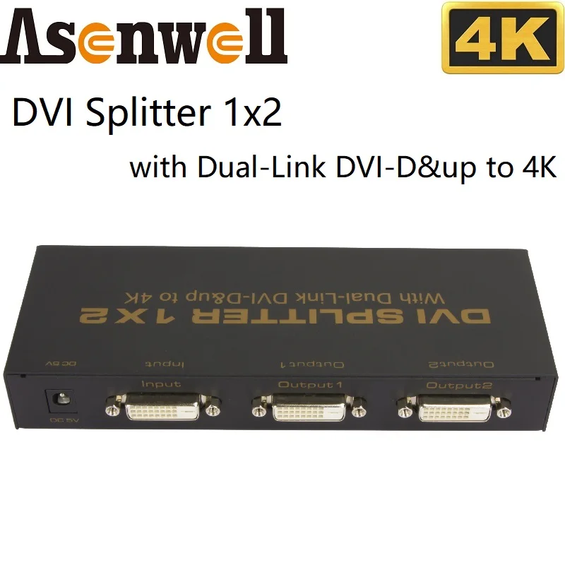 DVI 1 In 2 Out Splitter 1x2 3840X2160@30Hz Dual Link DVI-D DVI Splitter 4K for Multimedia