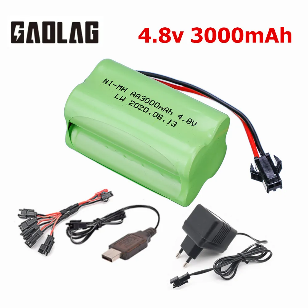 4.8v Battery 3000mah AA NiMH Battery For Rc toys Cars Tanks Robots Boats Guns 4.8v Rechargeable Battery Pack SM plug with cable