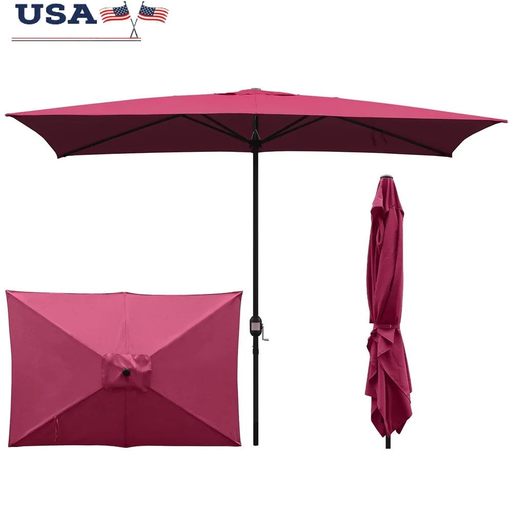 

10x6.5ft Rectangular Patio Umbrella Outdoor Market Canopy with Crank Handle Waterproof 6 Steel Ribs Air Vent Ideal Deck Garden