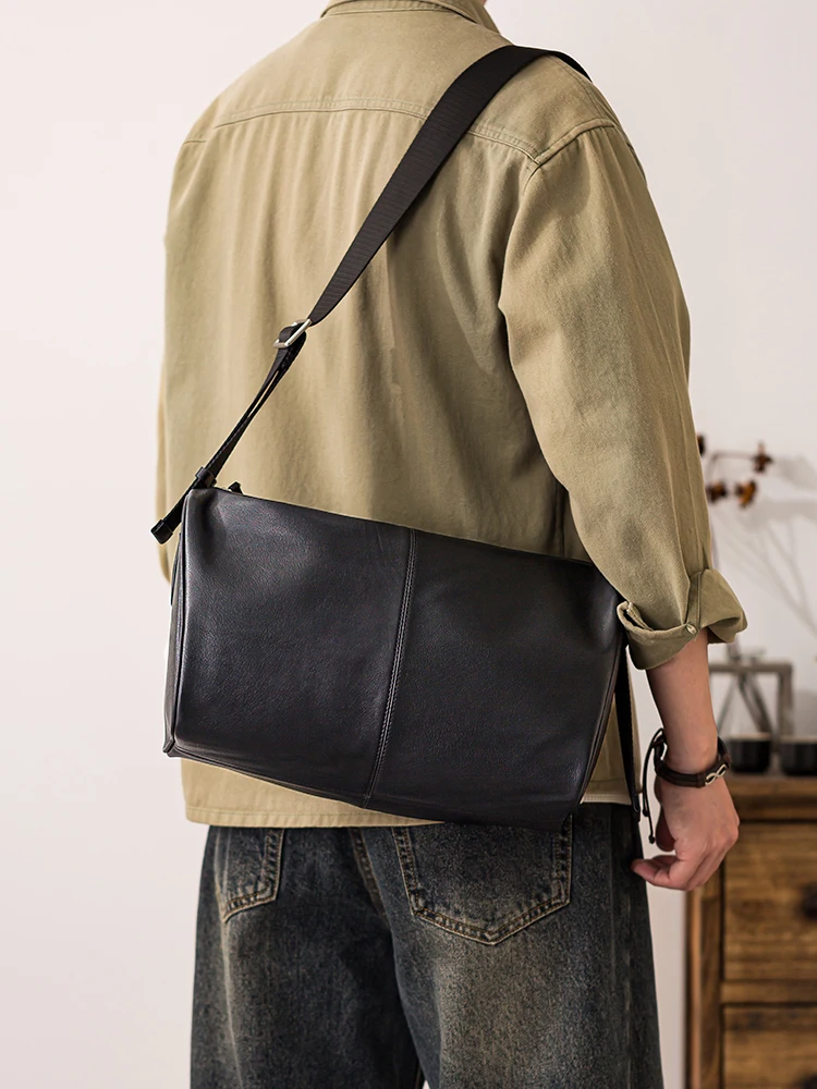 leisure weekend travel luxury first layer cowhide men's shoulder bag Outdoor daily commuting genuine leather underarm bag