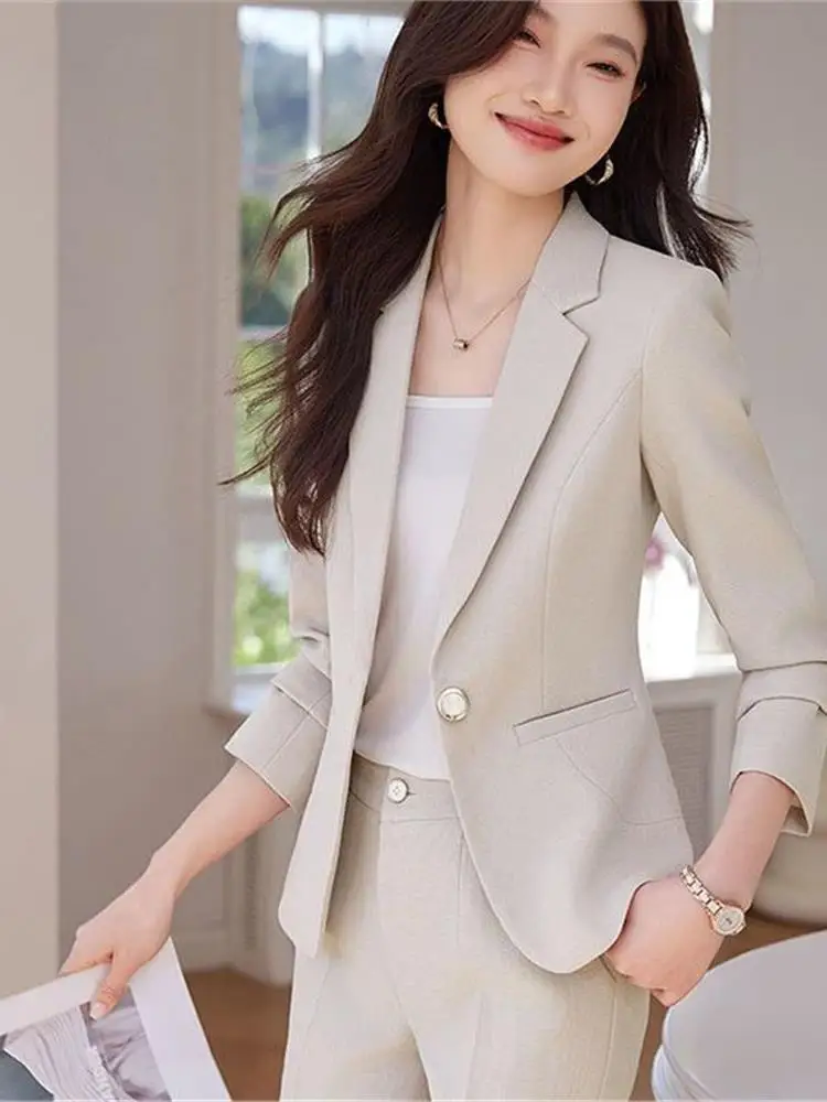 Anti-Aging Women's Long Sve Korean Sle Casual No-Ironing Busin Suit Jaet ort Length One Button Fastening