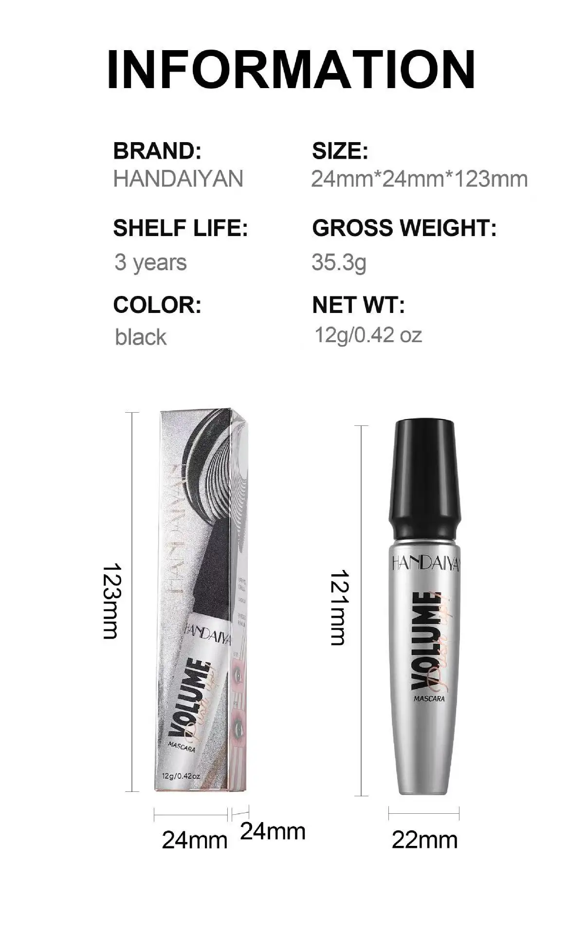 Waterproof mascara that doesn't smudge, lengthens, thickens, and curls lashes: Handaiyan setting mascara