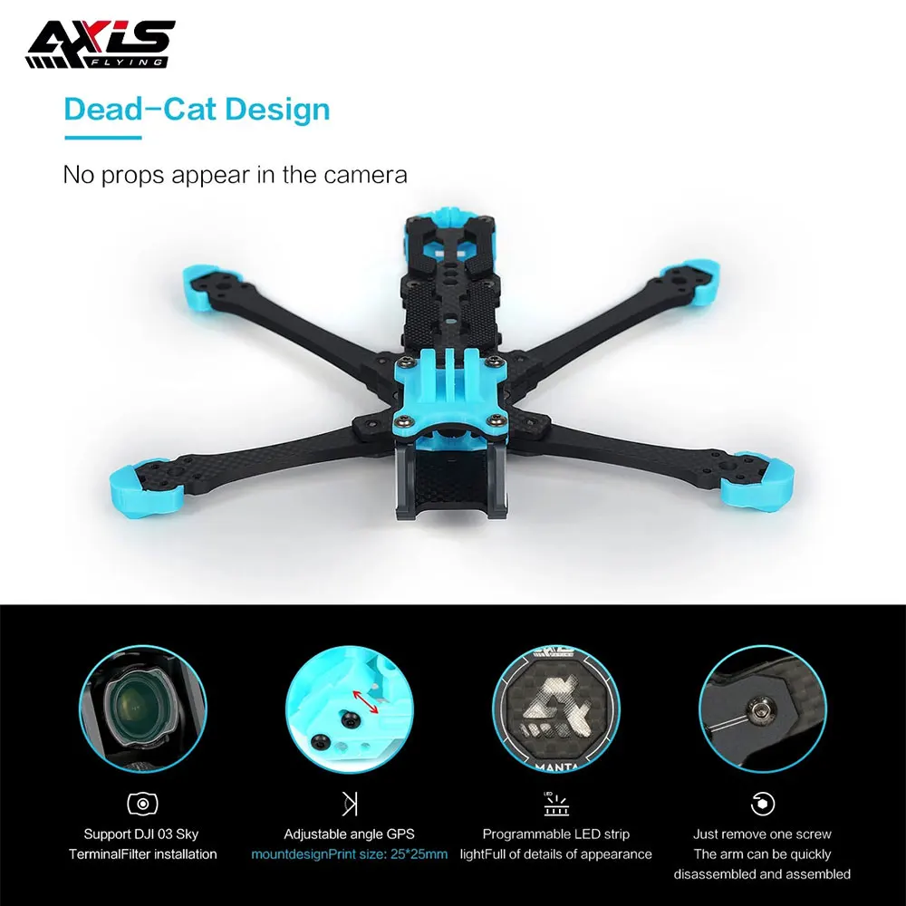 Axisflying 5인치 Manta5 FPV DeadCat DC 프레임 키트 229mm 휠베이스 DJI O3 에어 유닛 프리스타일 드론 액세서리 RC 쿼드콥터