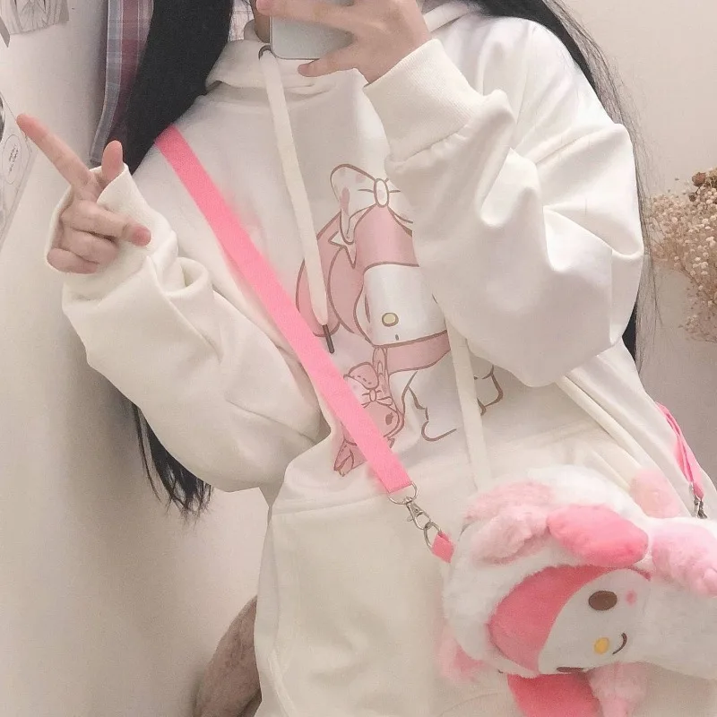 Sanrio Hoodie Kawaii My Melody Thickened Sweatshirt Girls Autumn Winter Cartoon Anime Sweet Loose Coat Female Birthday Gifts