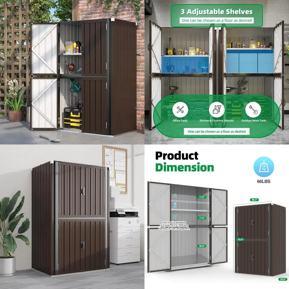 

Большой запираемый водонепроницаемый шкаф для хранения на открытом воздухе с полками, коричневый высокий вертикальный шкаф для наружного использования