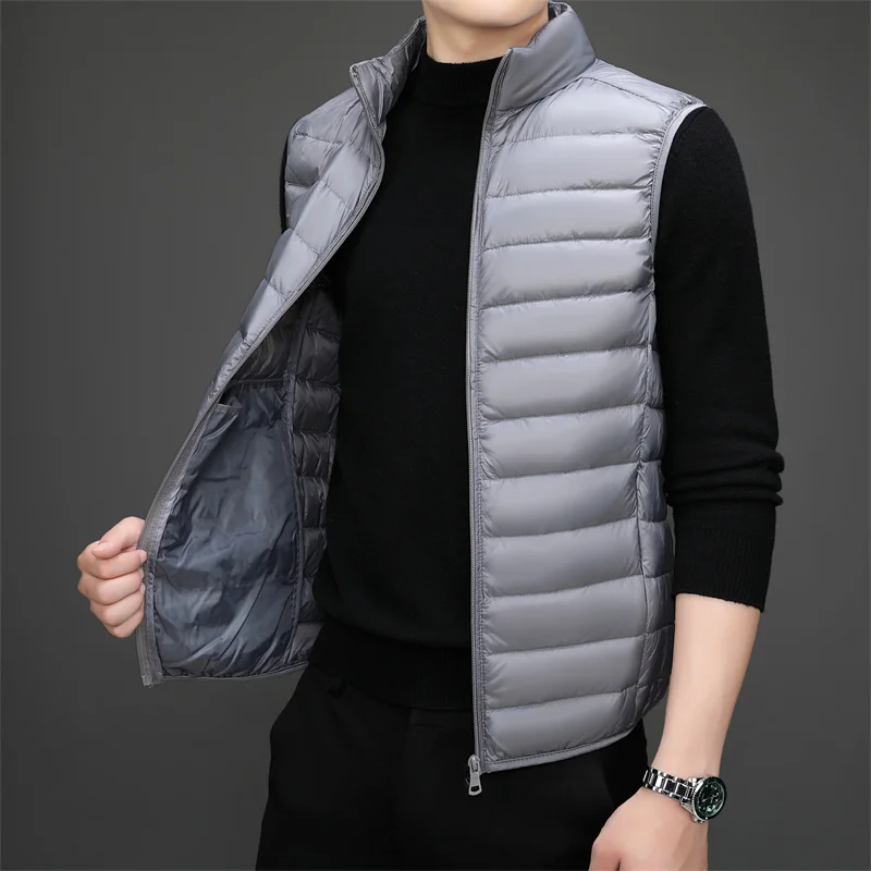 

Stand Collar Jacket New Men's Casual Down Vest Outdoor Sports Waterproof Autumn and Winter with Plush Warm Shoulder Vest
