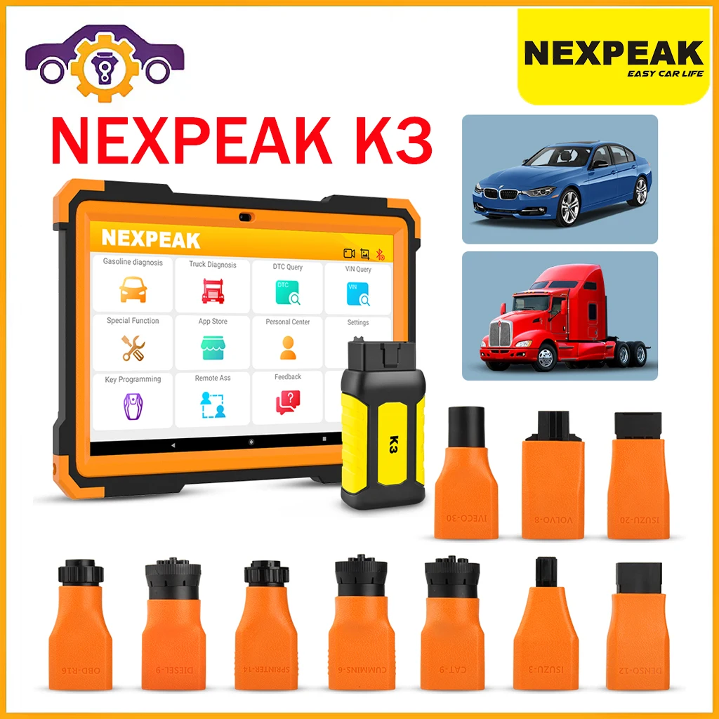 New NEXPEAK K3 OBD2 Scanner Heavy Duty Diagnostic Tool For Car and Truck OBD2 Key Programmer Odo-meter Adjustment Car Diagnosis