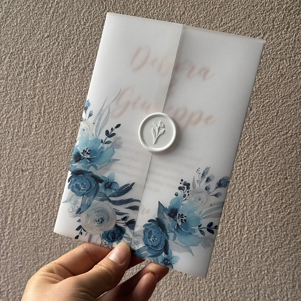 20 szt. Papier węglikowy w kwiaty akwarelowe, odpowiedni do zaproszeń ślubnych 5 x 7 cali, okładka węglikowa, zaproszenie na zamówienie — zdjęcie 6