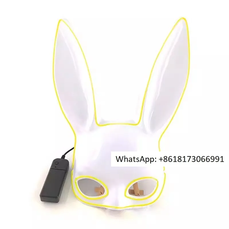 Performance stage, bungee dance, half face rabbit glowing mask, rabbit girl makeup, dance props