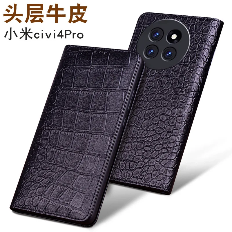 

Wobiloo Luxury Genuine Leather Wallet Cover Business Phone Cases For Xiaomi Civi 4 Civi4 Pro Cover Credit Card Money Slot Case