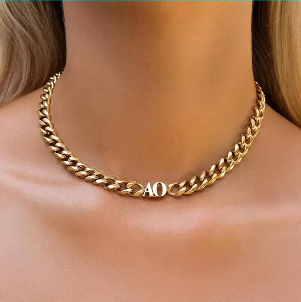 Custom Letter Necklace Initial Necklace 8mm Cuban Thick Chain Personalized Year Name Necklace Exquisite Gift