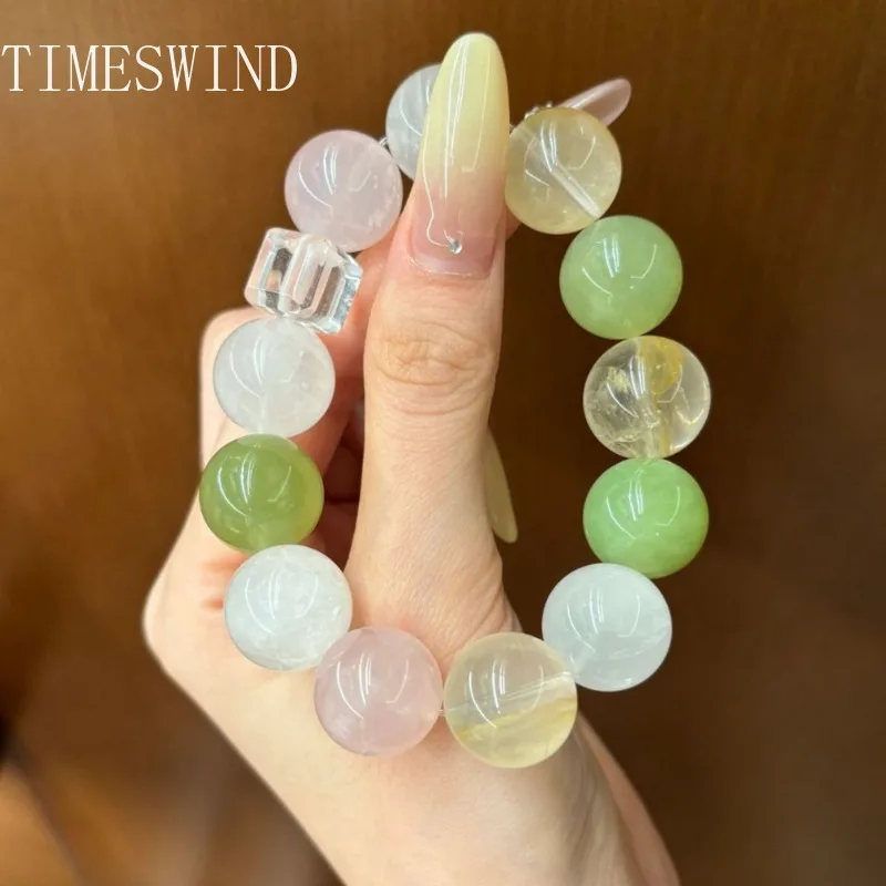 

TIMESWIND Original Crystal Natural Green White Yellow Round Beaded Block Women Bracelet Fine Jewelry with Certificate