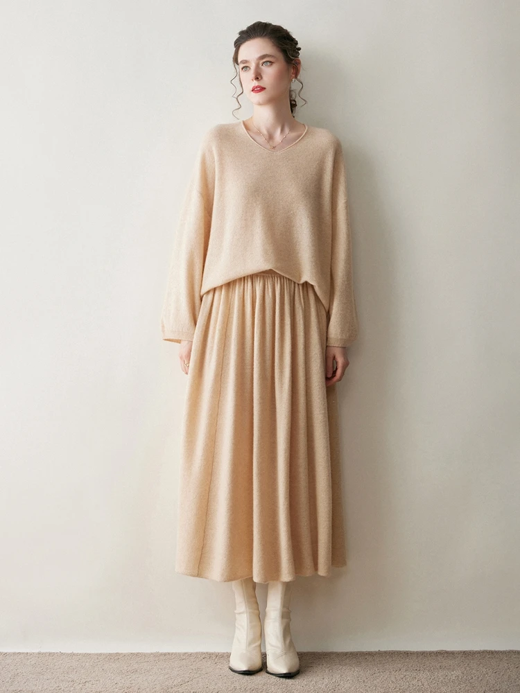 

Шикарный женский свитер с v-образным вырезом и блестками Grace, осень-зима, модный повседневный свободный пуловер, трикотаж из 100% кашемира, новый мягкий удобный топ