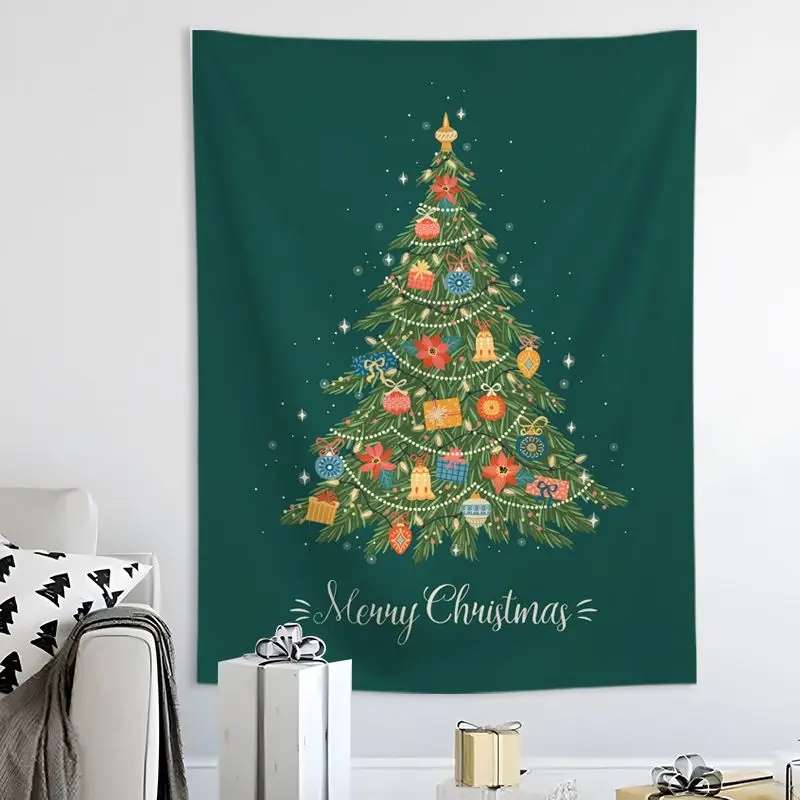 VIKAMA Warm Winter Christmas Illustration Tapestry HD Wear resistant Fabric Living Room Decoration