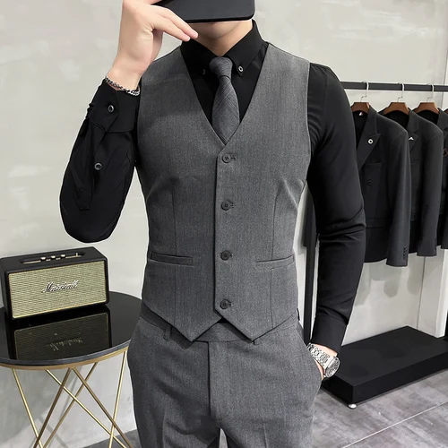 S-7XL marca de gama alta Color sólido elástico hombres Casual chaleco de negocios novio traje de boda abrigo de cintura de fiesta