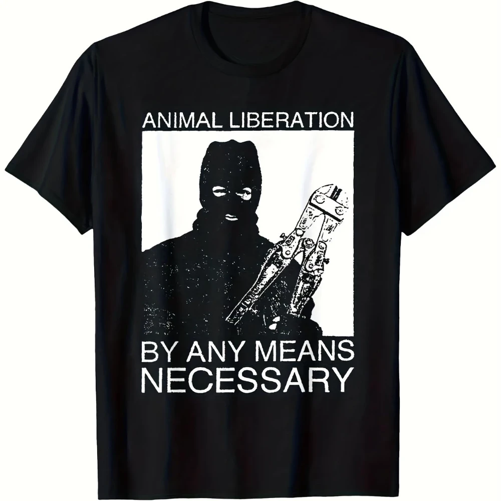 All Seasons Apparel Men'S Animal Liberation Pattern T-Shirt A Striking Vegan T-Shirt with A Masked Activist Design Material