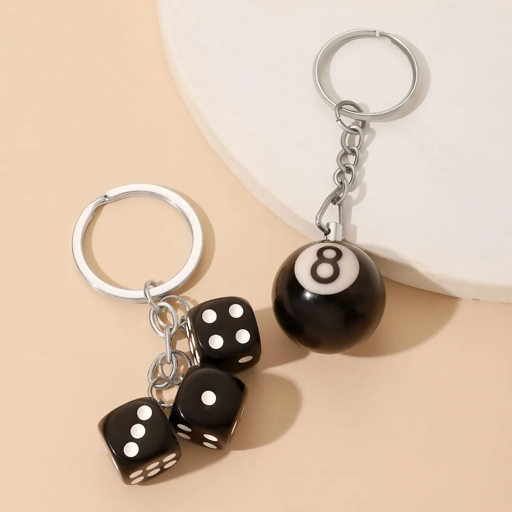 

Creative Design Trendy Black Acrylic Dice No. 8 Billiard Pendant Keychain for Women Personality Backpack Key Ring Accessory Gift