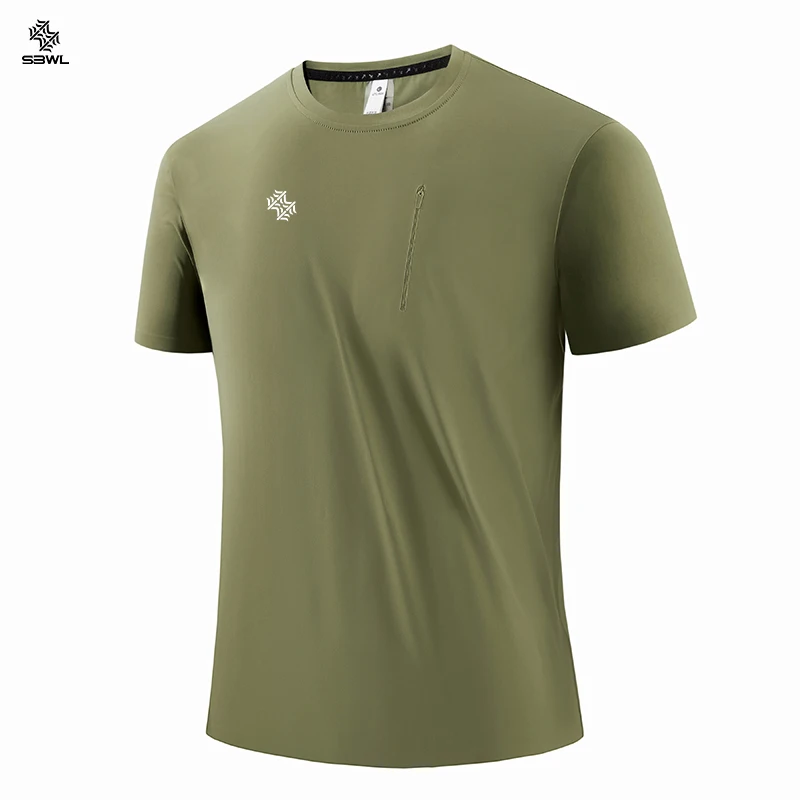 SBWL 2025 new outdoor fitness sports running breathable short sleeve T-shirt practical mobile phone pocket light fast drying top