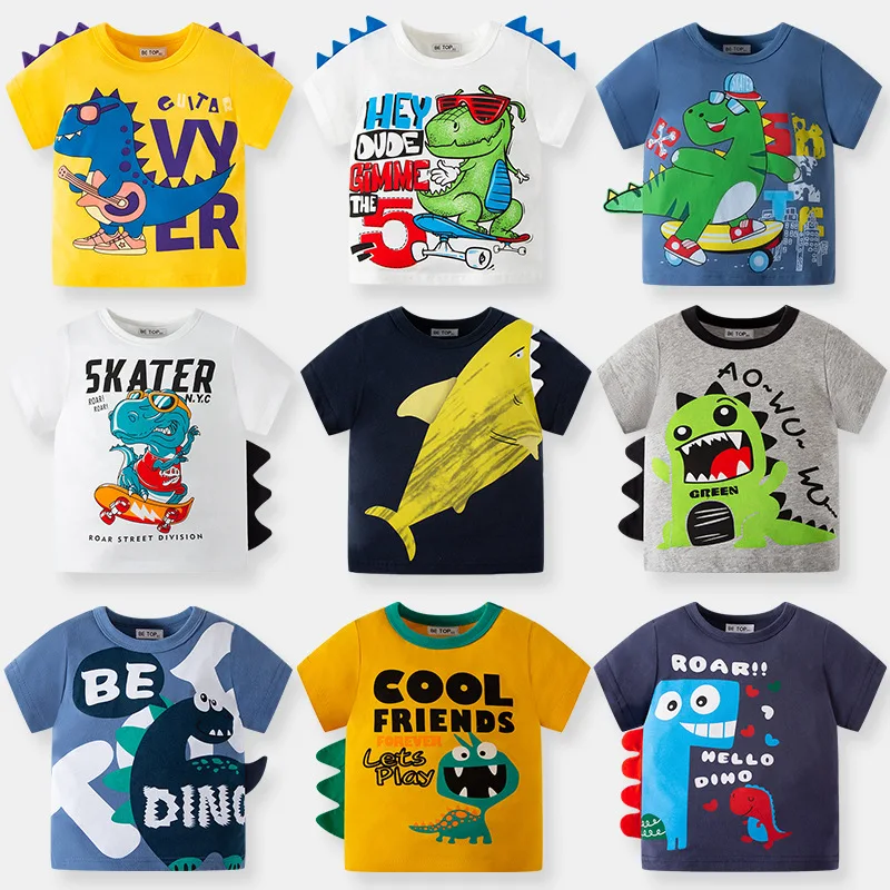 

2025 New Dinosaur 3D Children's Cartoon Short sleeved T-shirt for Boys and Baby Knitted 100 Cotton Soft Top Promotion