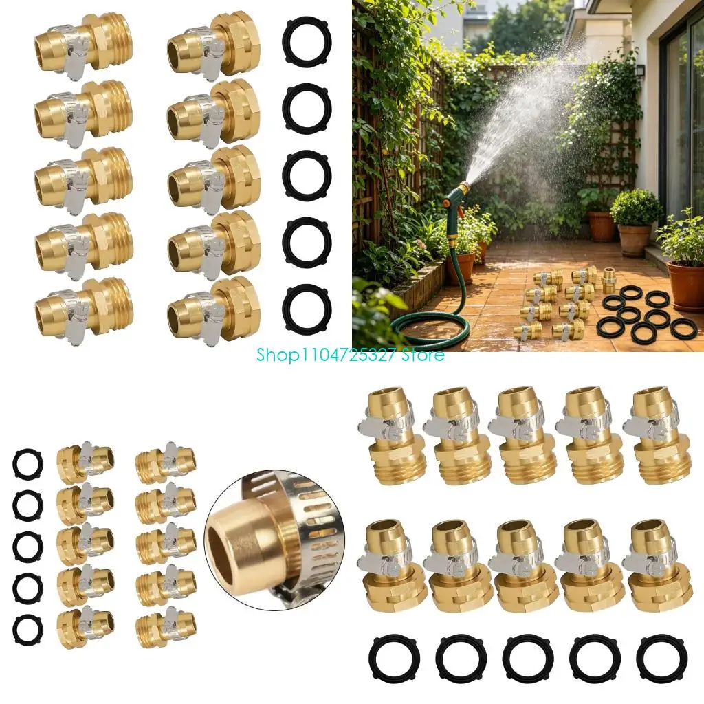 D8KF 5lots Heavy Duty Brass Water Pipe Connector Male and Female Garden Water Hose