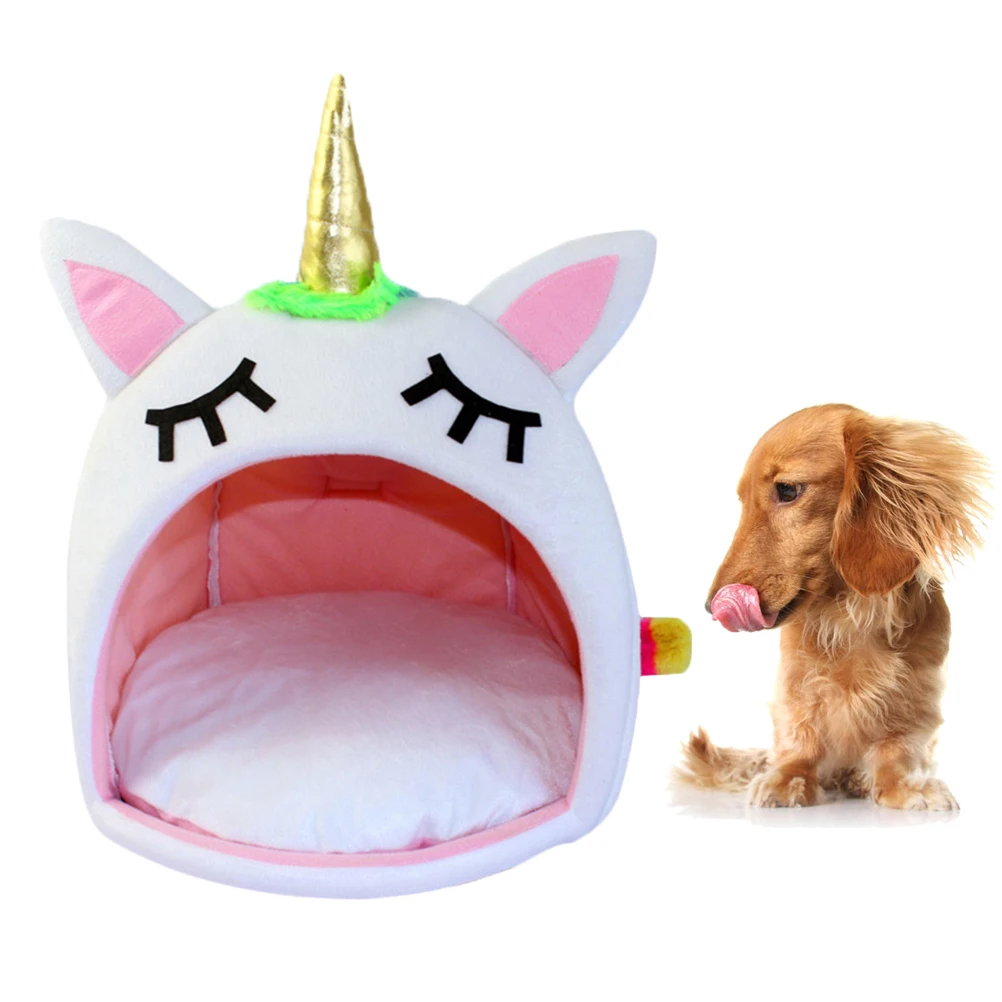 

Winter Unicorn Pet Warm Dog House Bed Cat Small Animal Bed Machine Washable Cute Design For Indoor Outdoor Use S Size