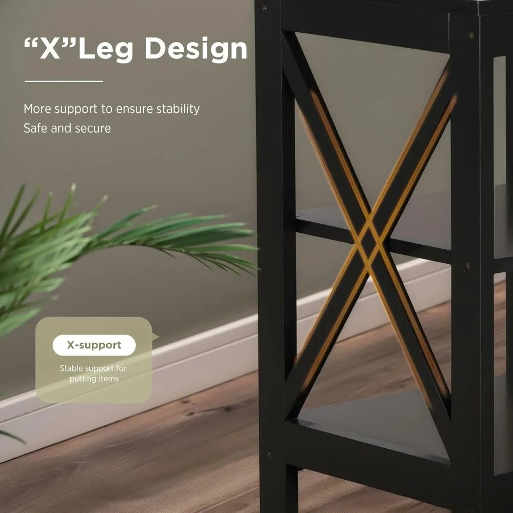 طقم طاولة نهاية على طراز المزرعة مكون من قطعتين من صوفيا آند ويليام مع مساحة تخزين وأرفف من 3 طبقات، مثالي لجانب الأريكة ومنضدة السرير