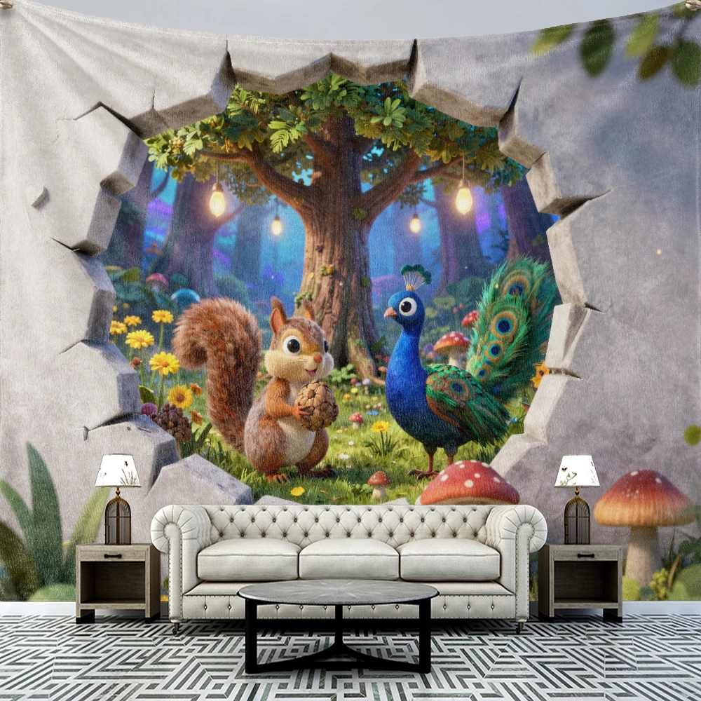 Wisteria Flower Bird Tapestry 2D Printing Machine Washable Suitable for Bedroom and Study Living Room Wall Decoration