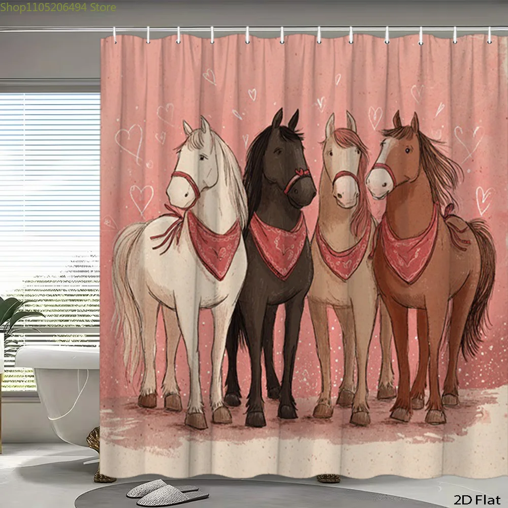 

Cute Horses Shower Curtain, Cartoon Animal Design, Waterproof Bath Liner for Home Decor, Cozy Bathroom Idea Multiple sizes