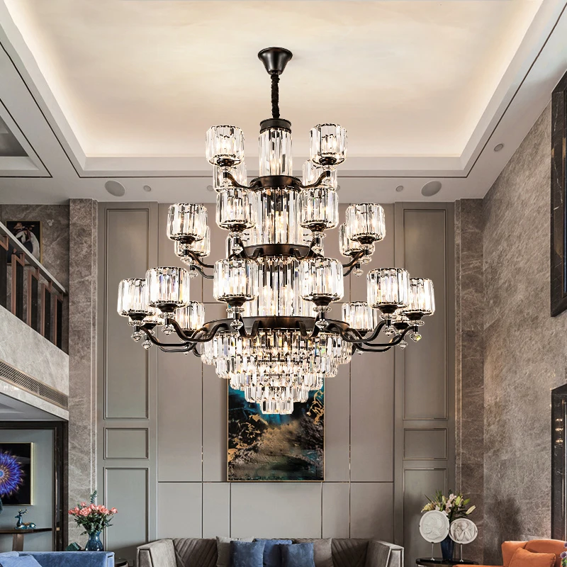 Duplex Villa Large Chandelier Light Crystal Mid Floor Light Luxury Luxurious Hall High Ceiling Hollow Modern And Simple Lamp view 4