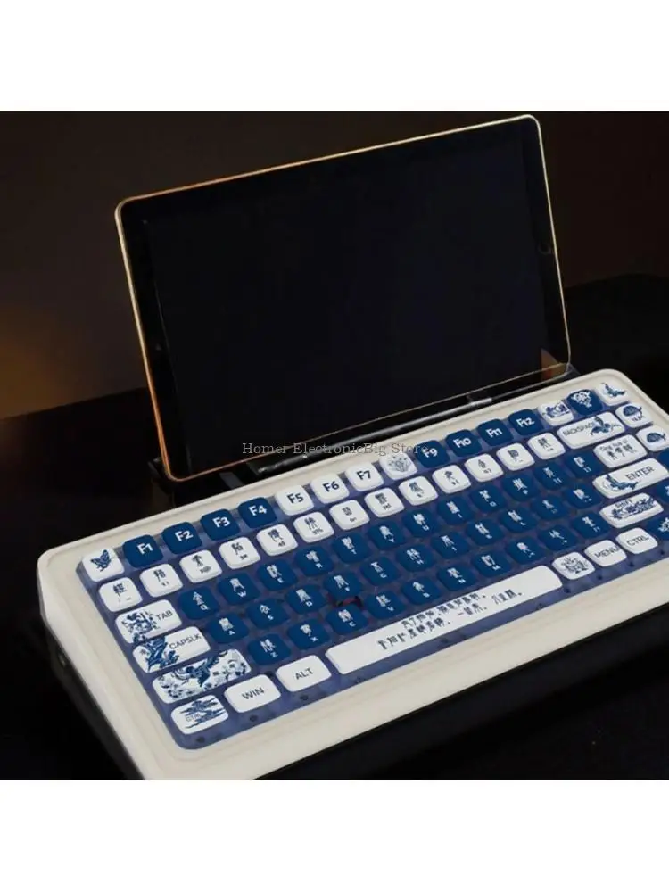 125Key Blue White Porcelain Themed Keycaps SA Profile For Mechanical Keyboards KINO