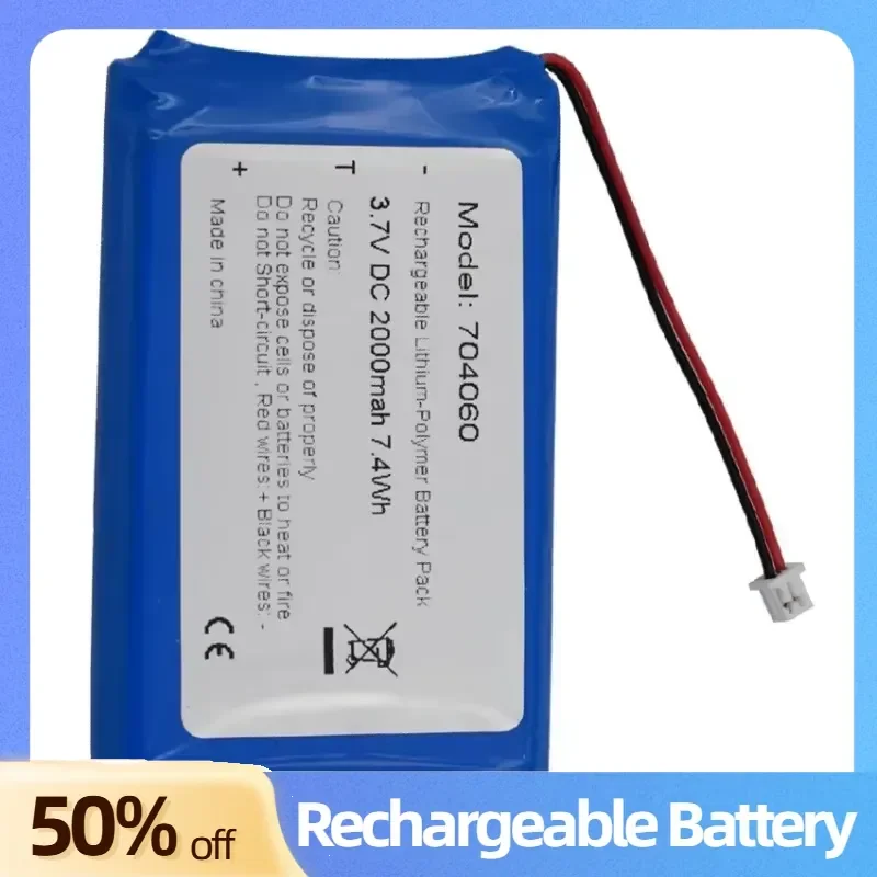 3.7V 2000mAh 7.4Wh Rechargeable Lithium-Polymer Battery Pack 704060 JST 2Pin 1.25mm for Baby Monitor GPS Car Camera view 2