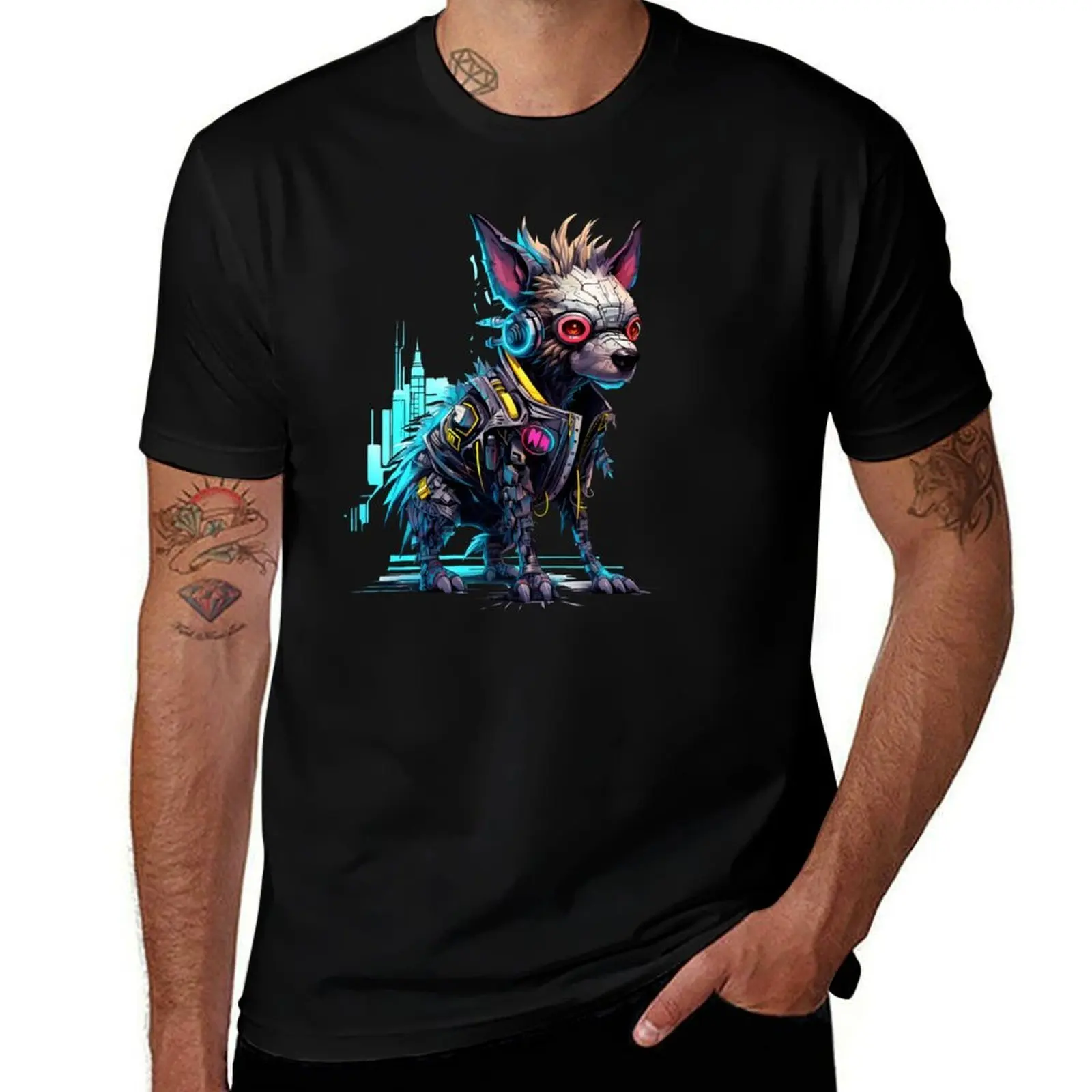 

Cyberpunk Small Dog in Neon Colors T-Shirt man t shirts graphic t shirts for man cotton funny T-Shirt