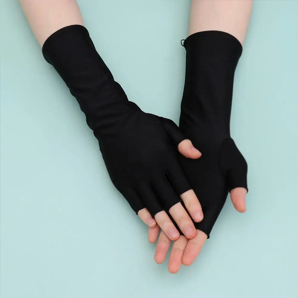 Sonnenschutz finger lose lange Handschuhe Sommer feste Fäustlinge schwarz weiß nackt halbe Finger Ärmel Bekleidung Zubehör