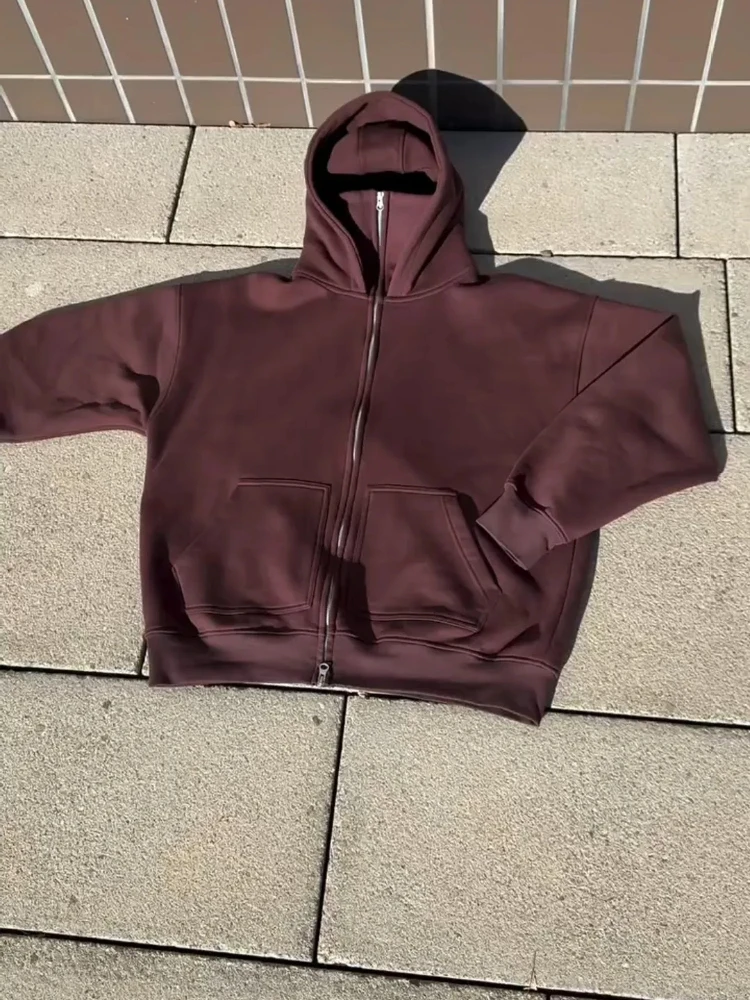 

Heavy American double hat cardigan jacket, autumn and winter trendy brand, high-end hooded sweatshirt for men and women