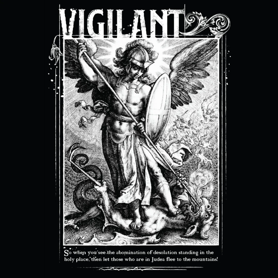 Vigilant - St. Michael The Archangel Slaying Demon T-Shirt 100% Cotton O-Neck Short Sleeve Summer Casual Mens T-shirt Streetwear