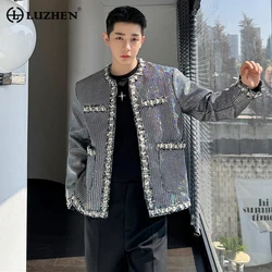 LUZHEN 2024 Fashion Elegant Original Pearl Rough Edge Splicing Design Casual Short Jacket Men's Sequin Trendy Autumn Coat 03ef4f