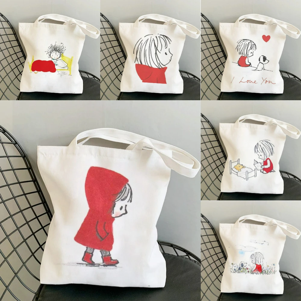 

Simple Lovely Red Raincoat Little Girl Inspire Shoulder Bag Durable Canvas Tote Bag Travel Commute School Shopping Yoga Handbag