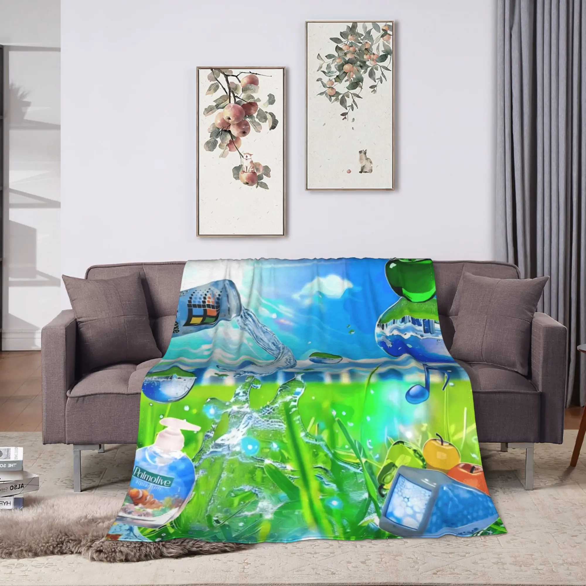 Super Warm Blanket Decorative Frutiger Aero 90's Vibes Throw Blanket  Flannel Bedspread For Couch Chair Sofa Bed Sofa Bed Cover