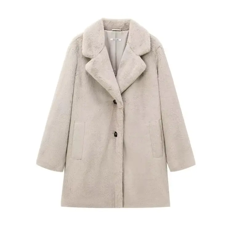 

Women's Plush Loose Coat with Collar Long Sleeve Button Pocket Autumn and Winter New Warm Coat