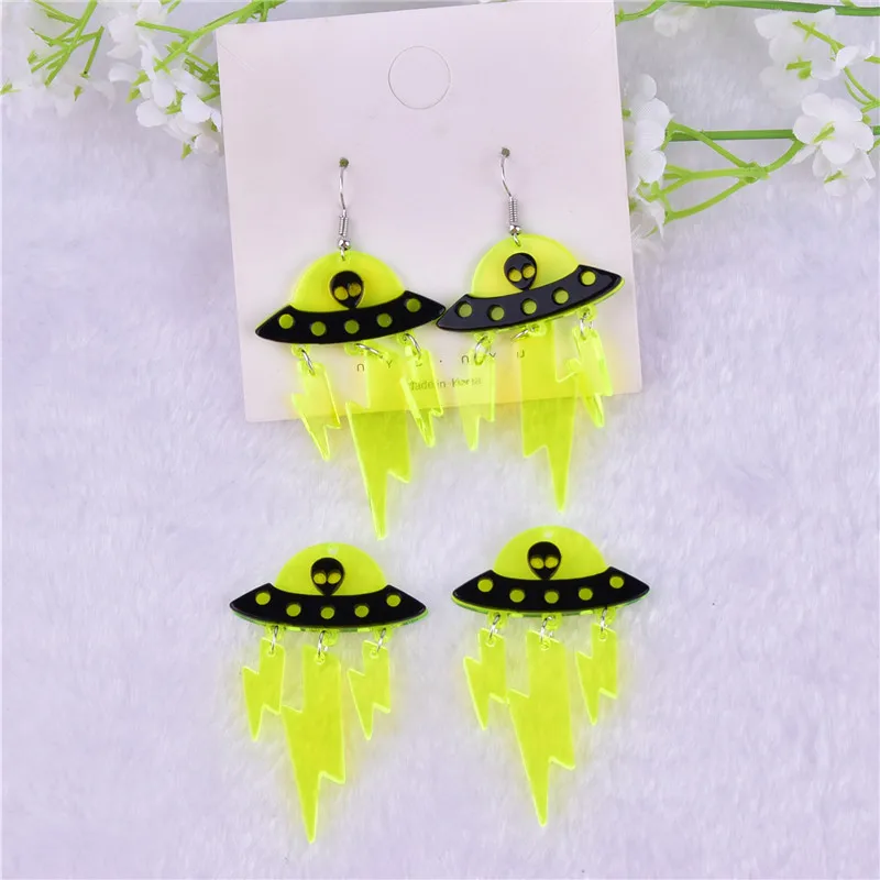 10pcs/pack Alien UFO Spacecraft  Arcylic Charms for  Dangel Earring DIY  Jewelry Making Bulk Wholesale 38*62mm